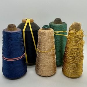 Vintage Thread 5 Large Spools Black Blue Green Cream Gold Pre Owned  RARE